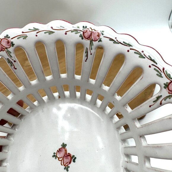 Italy Pottery Hand Painted 5.25” Reticulated Pierced Bow at Flowers - Picture 2 of 9